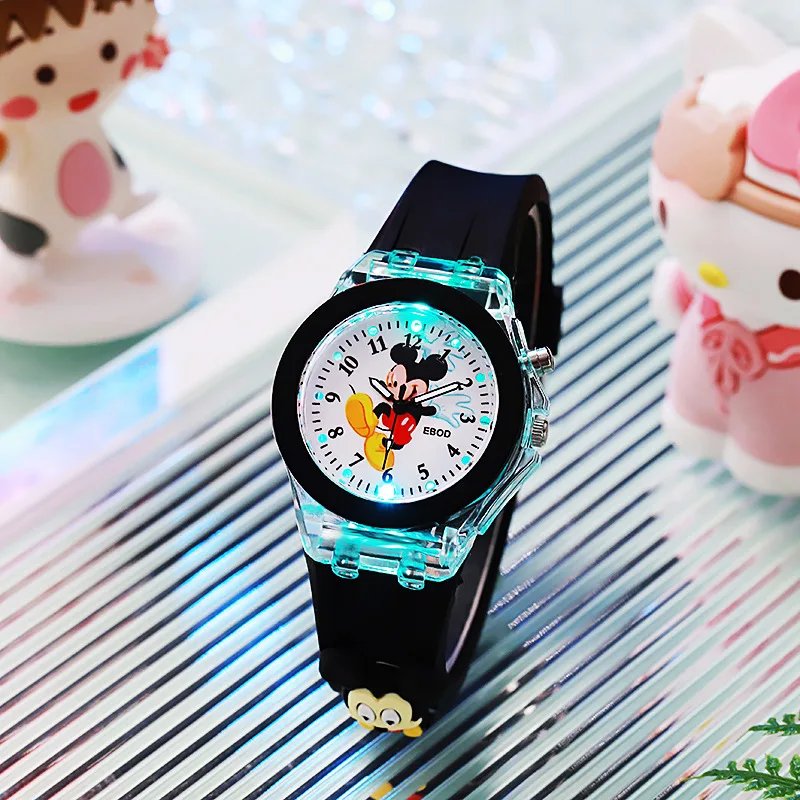 Disney Girls Kids Watches Children Watch Mickey Minnie Iron Man Luminous Student Colorful LED Light Women Lady Clock Gifts
