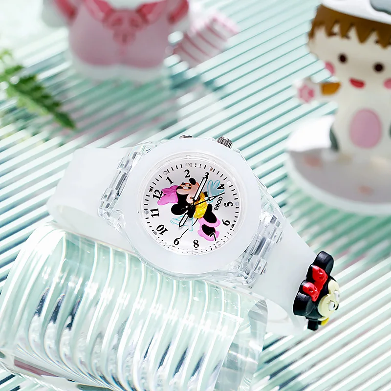 Disney Girls Kids Watches Children Watch Mickey Minnie Iron Man Luminous Student Colorful LED Light Women Lady Clock Gifts