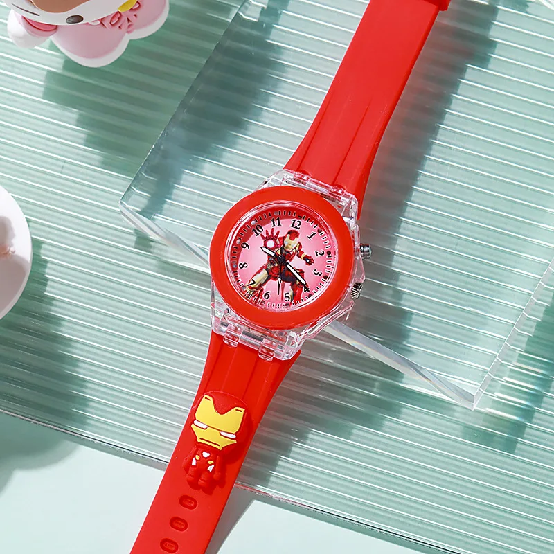 Disney Girls Kids Watches Children Watch Mickey Minnie Iron Man Luminous Student Colorful LED Light Women Lady Clock Gifts