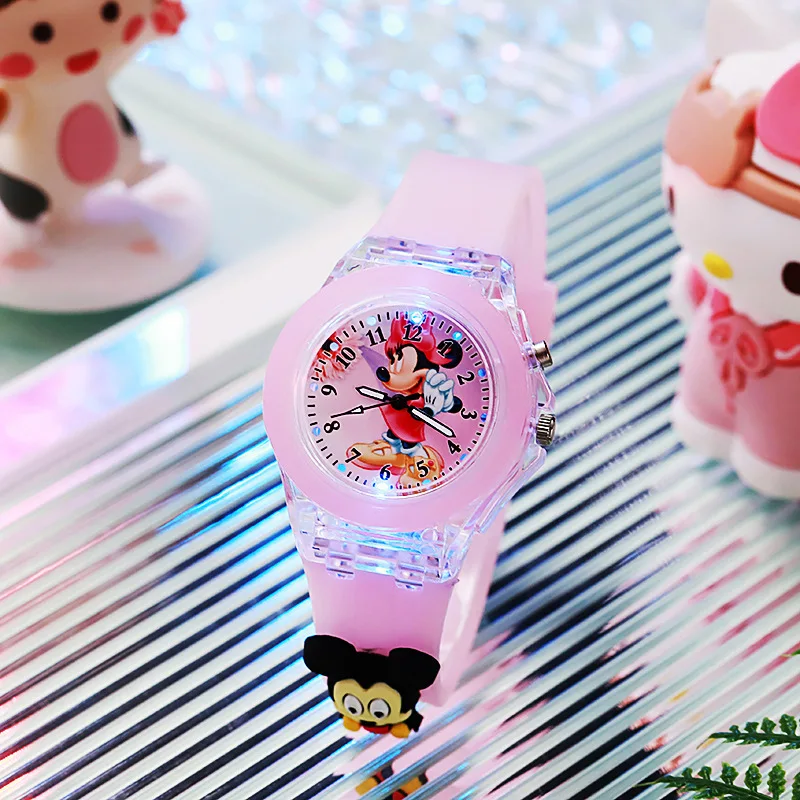 Disney Girls Kids Watches Children Watch Mickey Minnie Iron Man Luminous Student Colorful LED Light Women Lady Clock Gifts