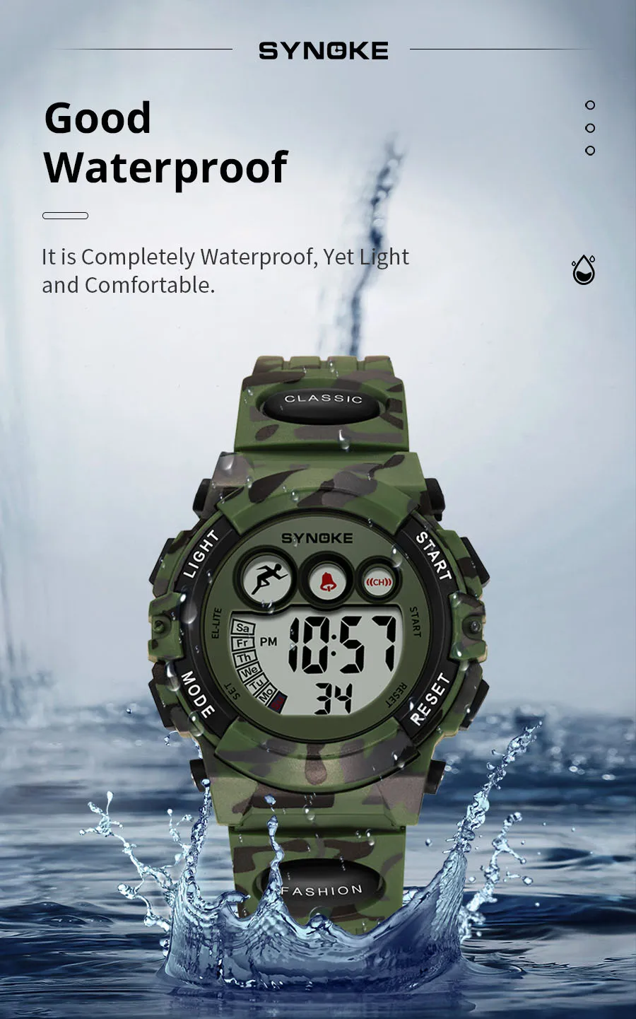 SYNOKE Student Sport Watches For Kids Colorful Electronic Watches 50M Waterproof Clock Children Digital Watch For Boys Girls