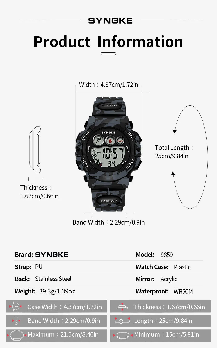 SYNOKE Student Sport Watches For Kids Colorful Electronic Watches 50M Waterproof Clock Children Digital Watch For Boys Girls
