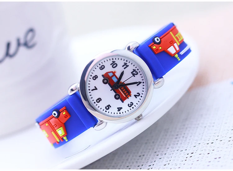 Cartoon Silicone Fire Truck Strap And Face Quartz Watches Children Boys Girls Man Fashion Sports Waterproof For Over 3rd Kids
