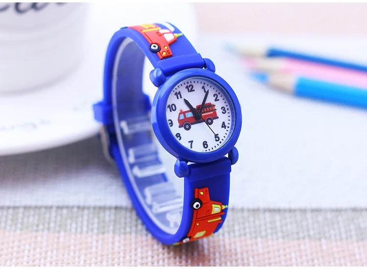 Cartoon Silicone Fire Truck Strap And Face Quartz Watches Children Boys Girls Man Fashion Sports Waterproof For Over 3rd Kids