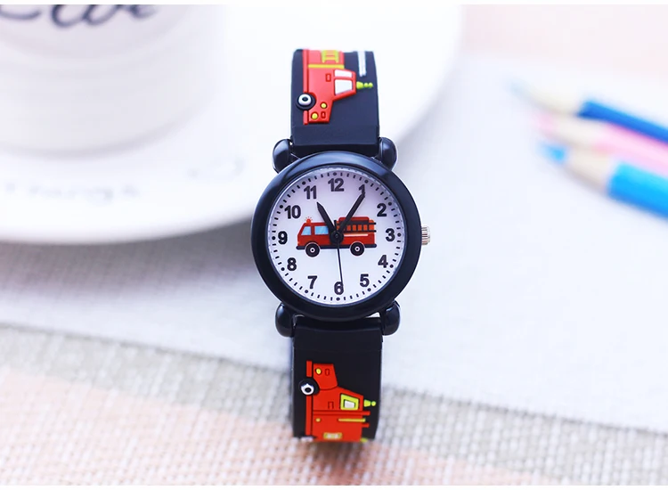 Cartoon Silicone Fire Truck Strap And Face Quartz Watches Children Boys Girls Man Fashion Sports Waterproof For Over 3rd Kids