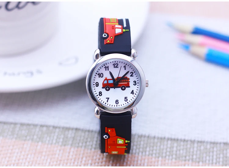 Cartoon Silicone Fire Truck Strap And Face Quartz Watches Children Boys Girls Man Fashion Sports Waterproof For Over 3rd Kids