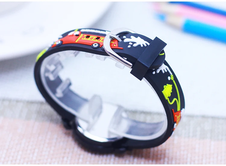 Cartoon Silicone Fire Truck Strap And Face Quartz Watches Children Boys Girls Man Fashion Sports Waterproof For Over 3rd Kids
