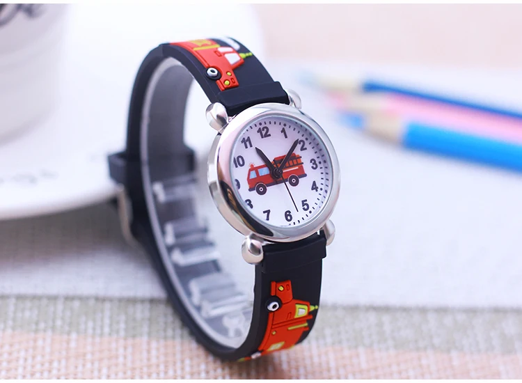 Cartoon Silicone Fire Truck Strap And Face Quartz Watches Children Boys Girls Man Fashion Sports Waterproof For Over 3rd Kids
