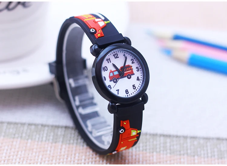 Cartoon Silicone Fire Truck Strap And Face Quartz Watches Children Boys Girls Man Fashion Sports Waterproof For Over 3rd Kids