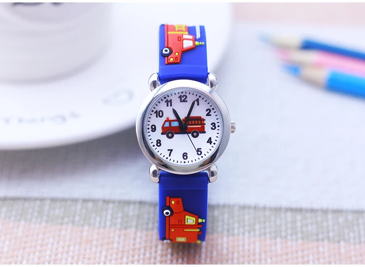 Cartoon Silicone Fire Truck Strap And Face Quartz Watches Children Boys Girls Man Fashion Sports Waterproof For Over 3rd Kids