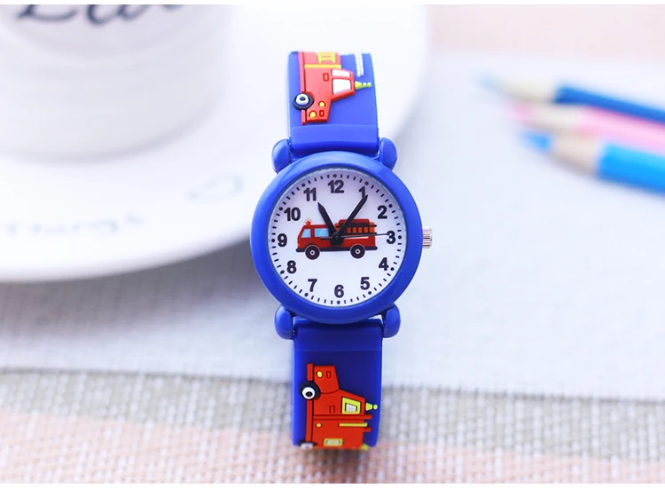 Cartoon Silicone Fire Truck Strap And Face Quartz Watches Children Boys Girls Man Fashion Sports Waterproof For Over 3rd Kids