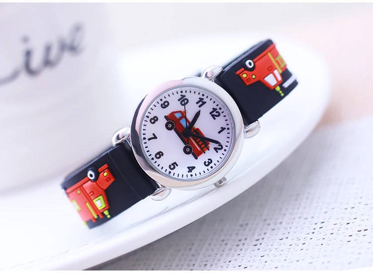 Cartoon Silicone Fire Truck Strap And Face Quartz Watches Children Boys Girls Man Fashion Sports Waterproof For Over 3rd Kids