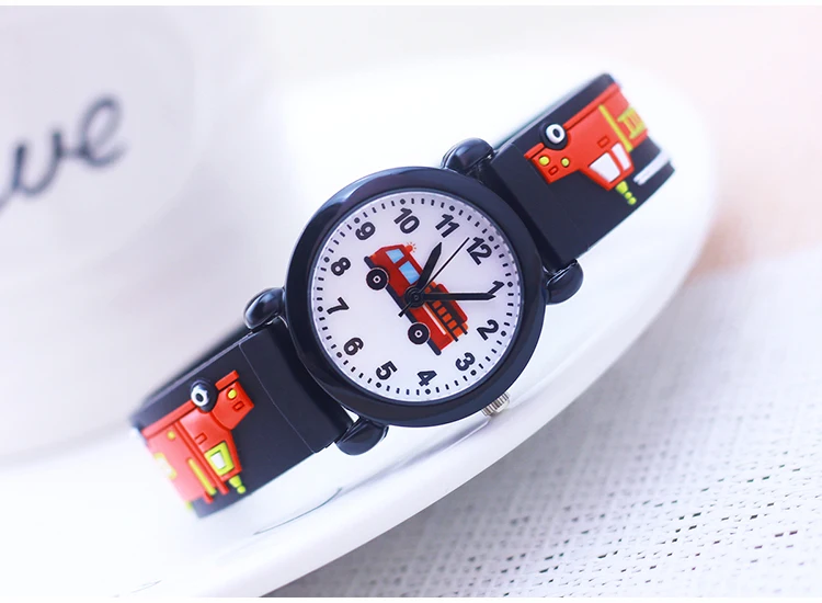 Cartoon Silicone Fire Truck Strap And Face Quartz Watches Children Boys Girls Man Fashion Sports Waterproof For Over 3rd Kids