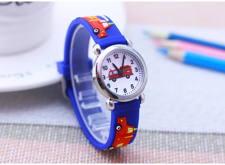 Cartoon Silicone Fire Truck Strap And Face Quartz Watches Children Boys Girls Man Fashion Sports Waterproof For Over 3rd Kids