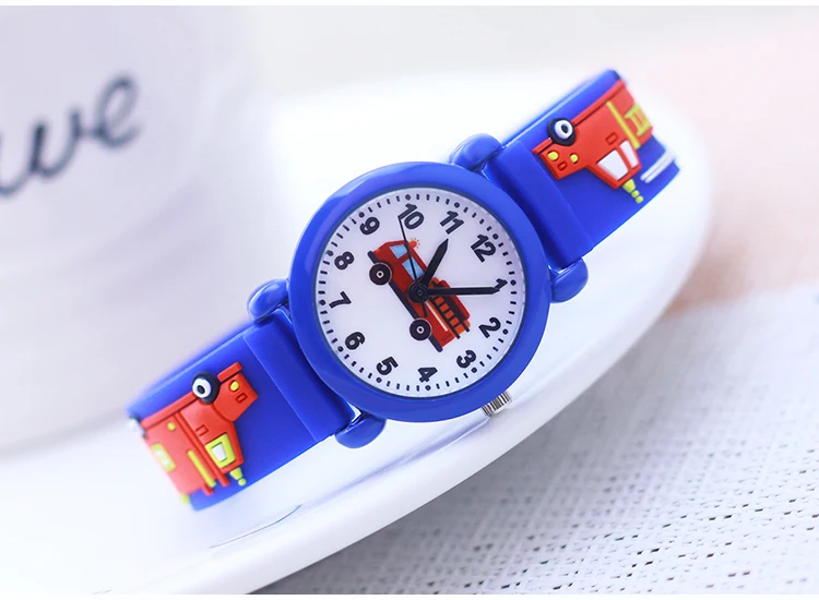 Cartoon Silicone Fire Truck Strap And Face Quartz Watches Children Boys Girls Man Fashion Sports Waterproof For Over 3rd Kids
