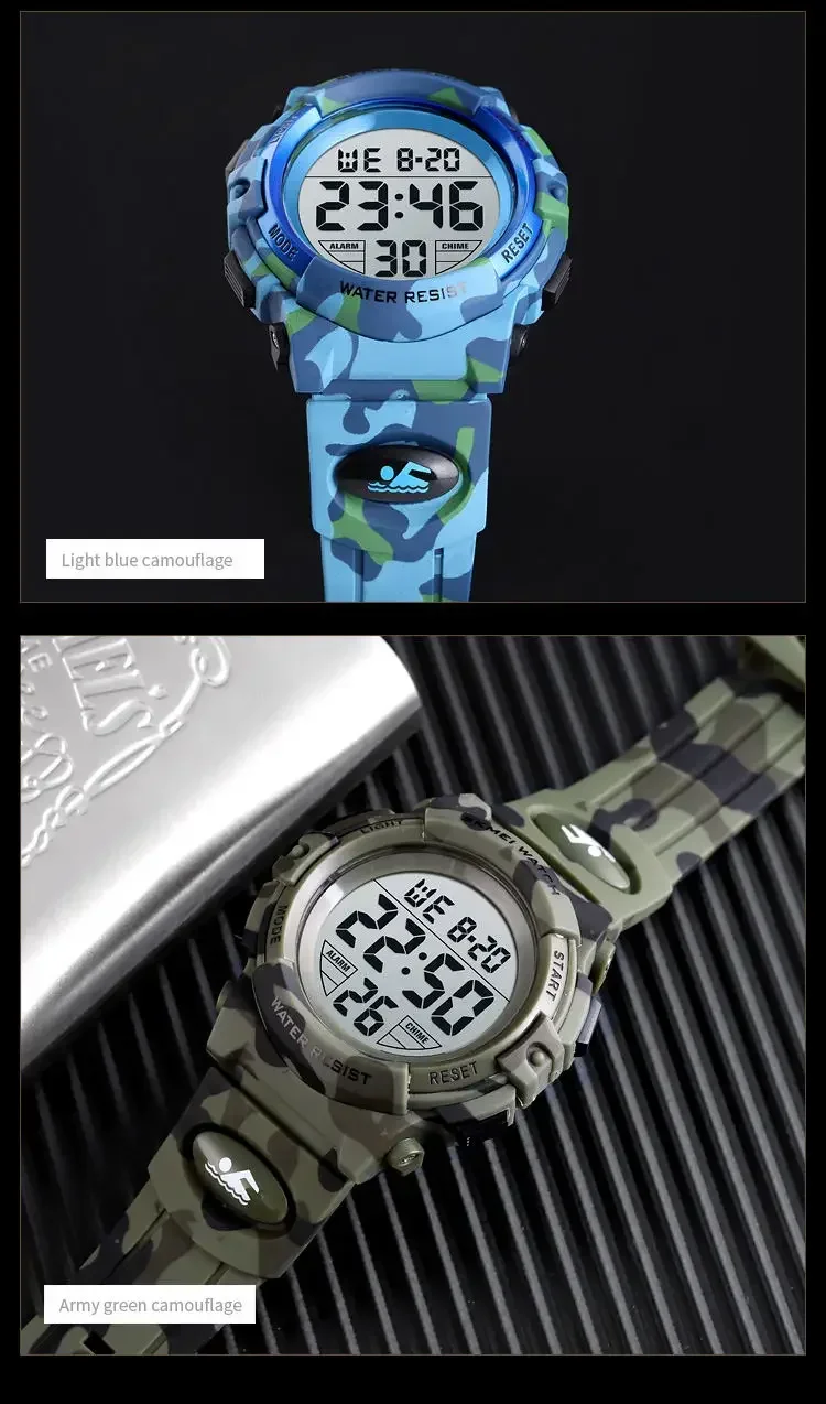 SKMEI 1548 Sport Children's Watch 5bar Waterproof Colorful Lights 12/24Hour Camouflage relogio infantil Boy Kids Watches