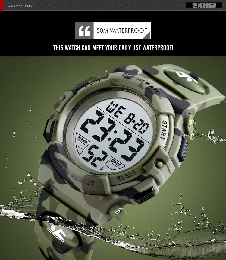 SKMEI 1548 Sport Children's Watch 5bar Waterproof Colorful Lights 12/24Hour Camouflage relogio infantil Boy Kids Watches
