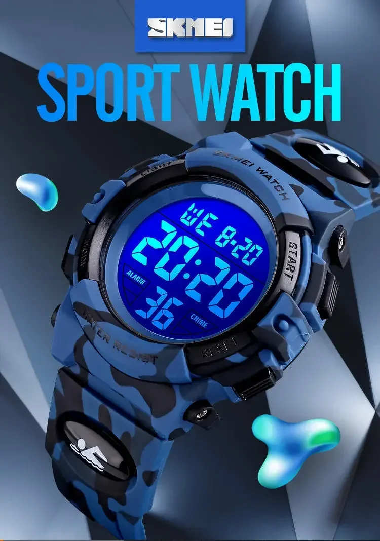 SKMEI 1548 Sport Children's Watch 5bar Waterproof Colorful Lights 12/24Hour Camouflage relogio infantil Boy Kids Watches