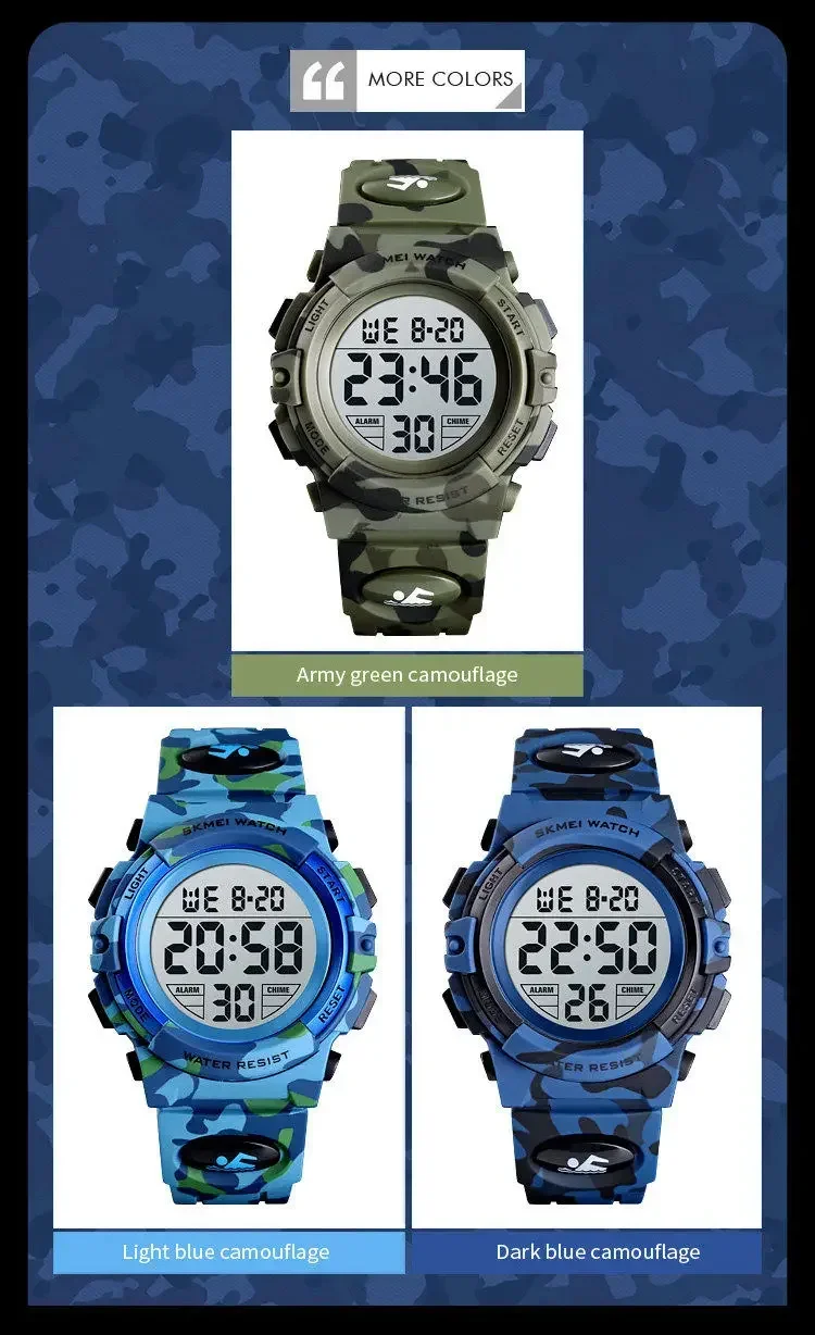 SKMEI 1548 Sport Children's Watch 5bar Waterproof Colorful Lights 12/24Hour Camouflage relogio infantil Boy Kids Watches