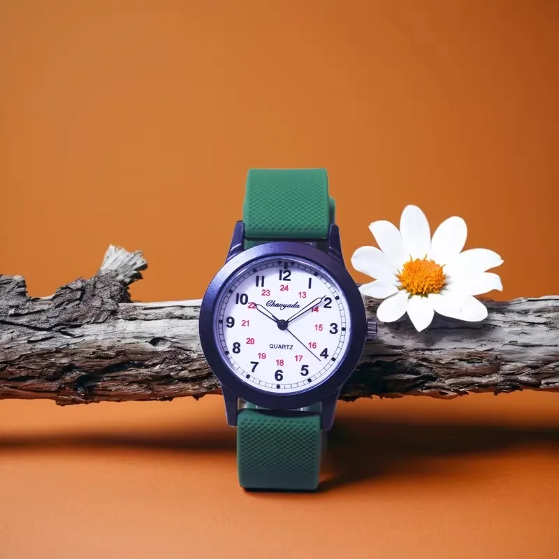 Children Boys Girls Kids 24Hours Soft Silicone Strap Wrist Watches Young Man Fashion Analog Watches Birthday Holiday Gifts