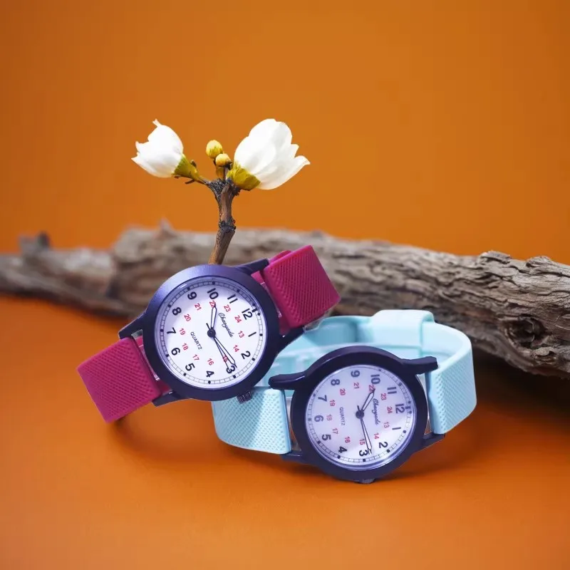 Children Boys Girls Kids 24Hours Soft Silicone Strap Wrist Watches Young Man Fashion Analog Watches Birthday Holiday Gifts
