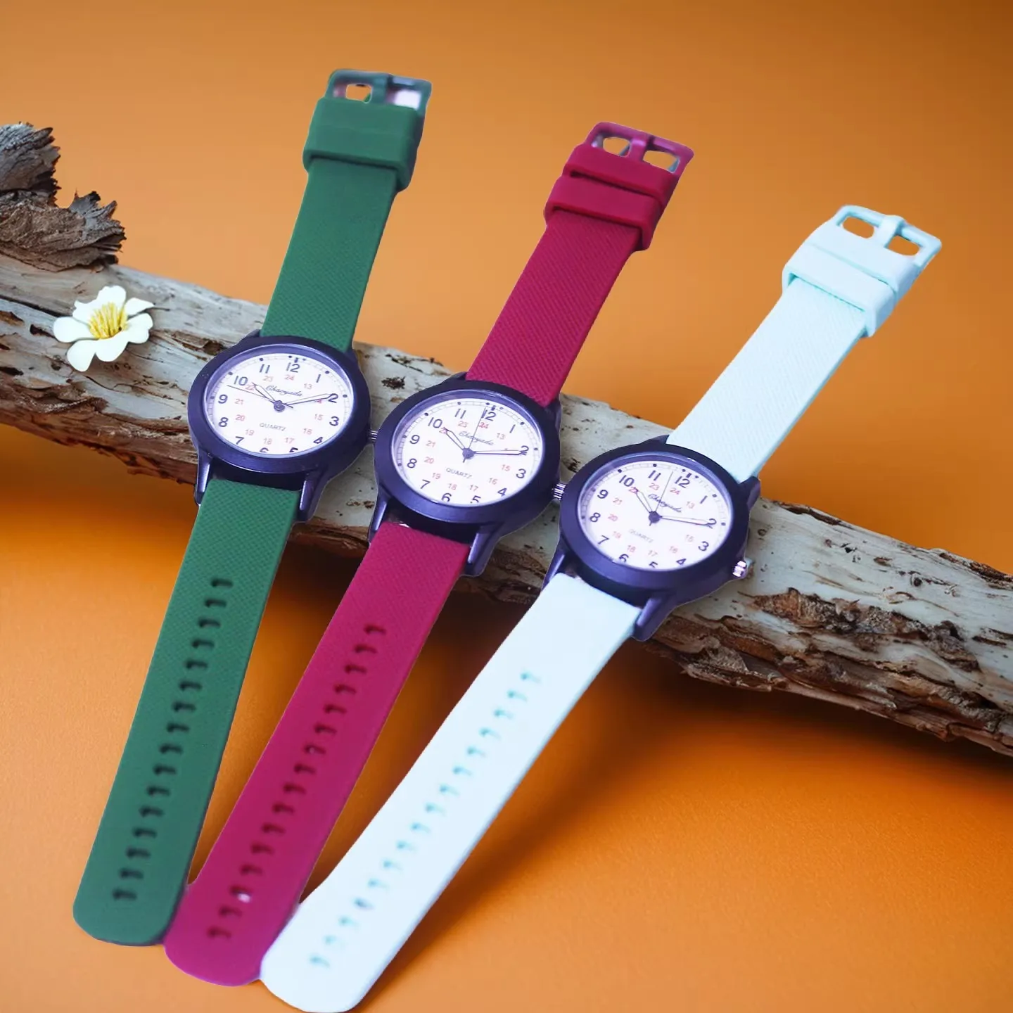 Children Boys Girls Kids 24Hours Soft Silicone Strap Wrist Watches Young Man Fashion Analog Watches Birthday Holiday Gifts