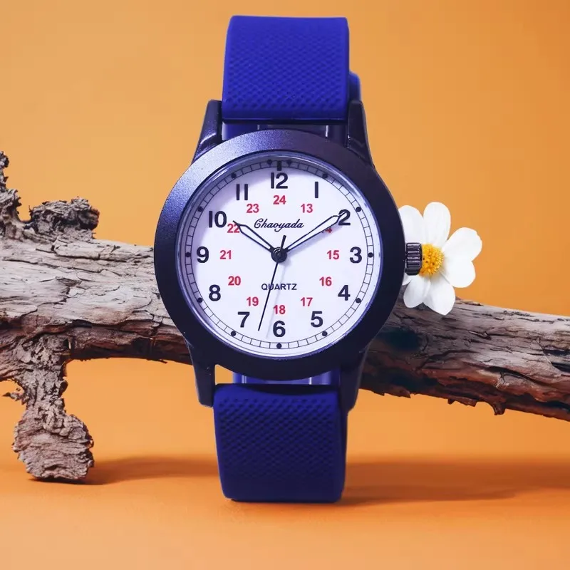 Children Boys Girls Kids 24Hours Soft Silicone Strap Wrist Watches Young Man Fashion Analog Watches Birthday Holiday Gifts