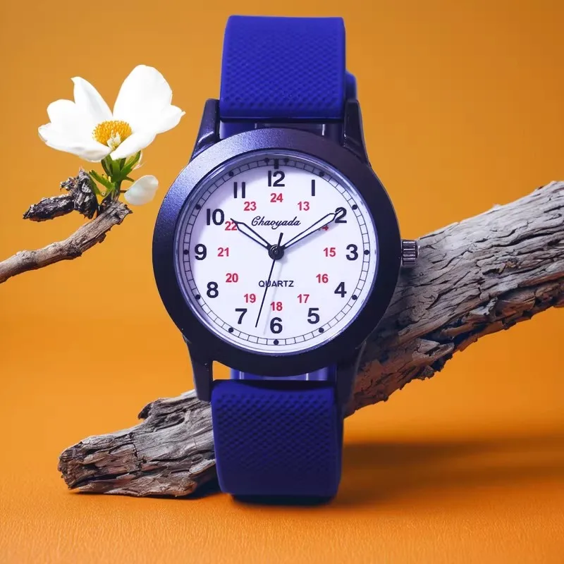 Children Boys Girls Kids 24Hours Soft Silicone Strap Wrist Watches Young Man Fashion Analog Watches Birthday Holiday Gifts