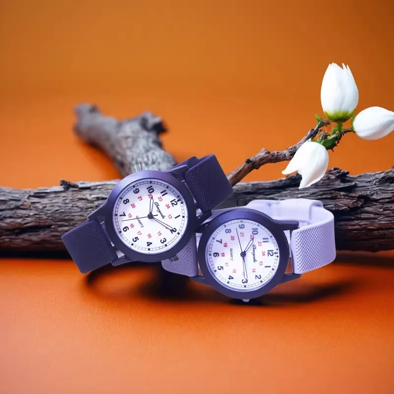 Children Boys Girls Kids 24Hours Soft Silicone Strap Wrist Watches Young Man Fashion Analog Watches Birthday Holiday Gifts