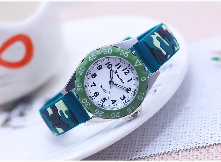 Chaoyada Children Boys Girls Students Cool Silicone Military Camouflage Strap Quartz Watches Kids Birthday Holiday Gifts Watches