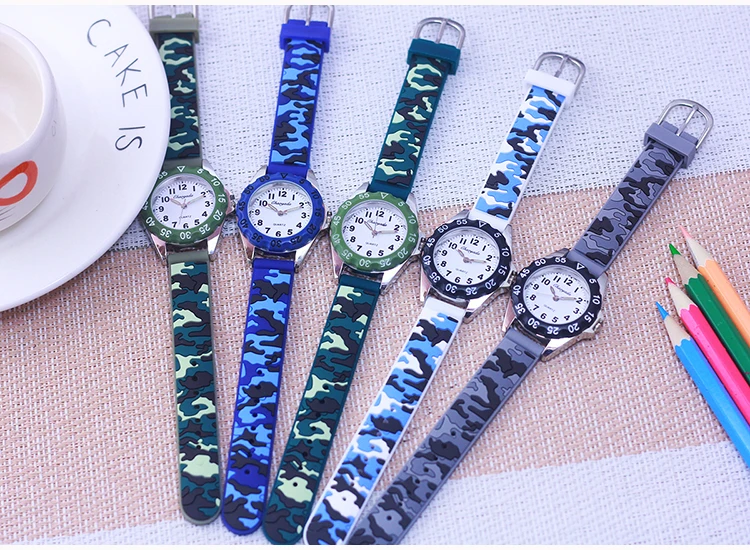 Chaoyada Children Boys Girls Students Cool Silicone Military Camouflage Strap Quartz Watches Kids Birthday Holiday Gifts Watches