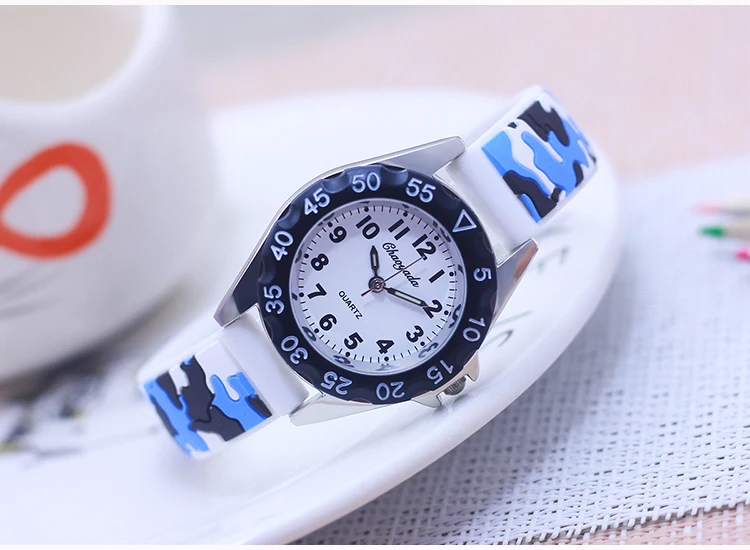 Chaoyada Children Boys Girls Students Cool Silicone Military Camouflage Strap Quartz Watches Kids Birthday Holiday Gifts Watches