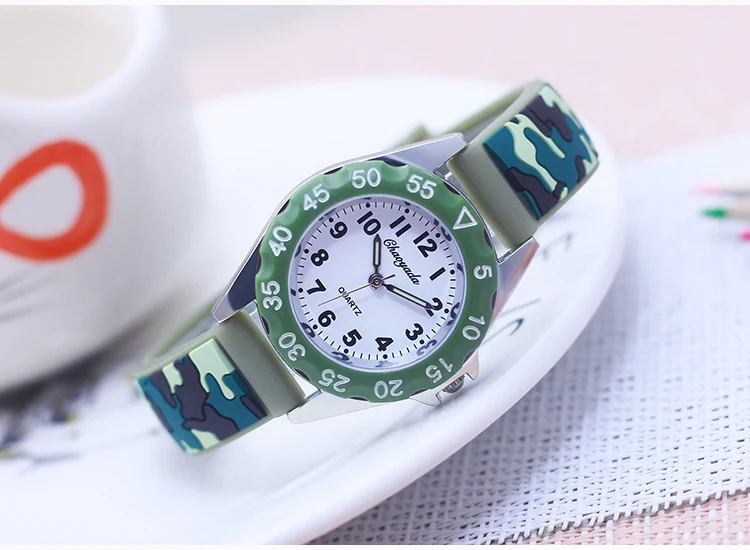 Chaoyada Children Boys Girls Students Cool Silicone Military Camouflage Strap Quartz Watches Kids Birthday Holiday Gifts Watches