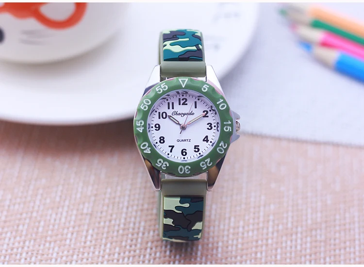 Chaoyada Children Boys Girls Students Cool Silicone Military Camouflage Strap Quartz Watches Kids Birthday Holiday Gifts Watches