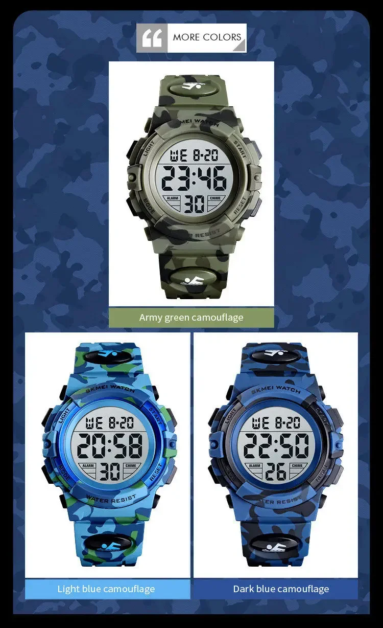 SKMEI 1548 Sport Children's Watch 5bar Waterproof Colorful Lights 12/24Hour Camouflage relogio infantil Boy Kids Watches