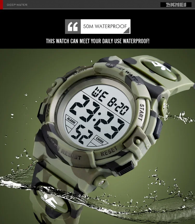 SKMEI 1548 Sport Children's Watch 5bar Waterproof Colorful Lights 12/24Hour Camouflage relogio infantil Boy Kids Watches