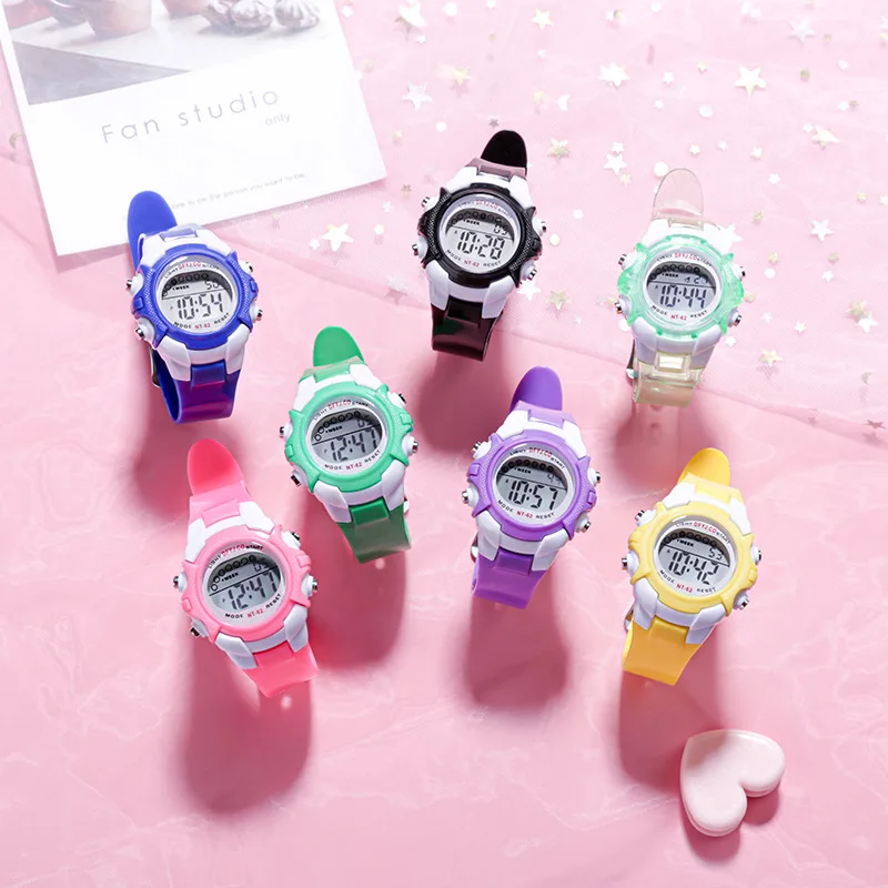 Digital Kids Watch 7-colors LED Waterproof Child Watch Sport Silicone Strap Kids Watches Student Gift for 3-10 Year Girls Boys