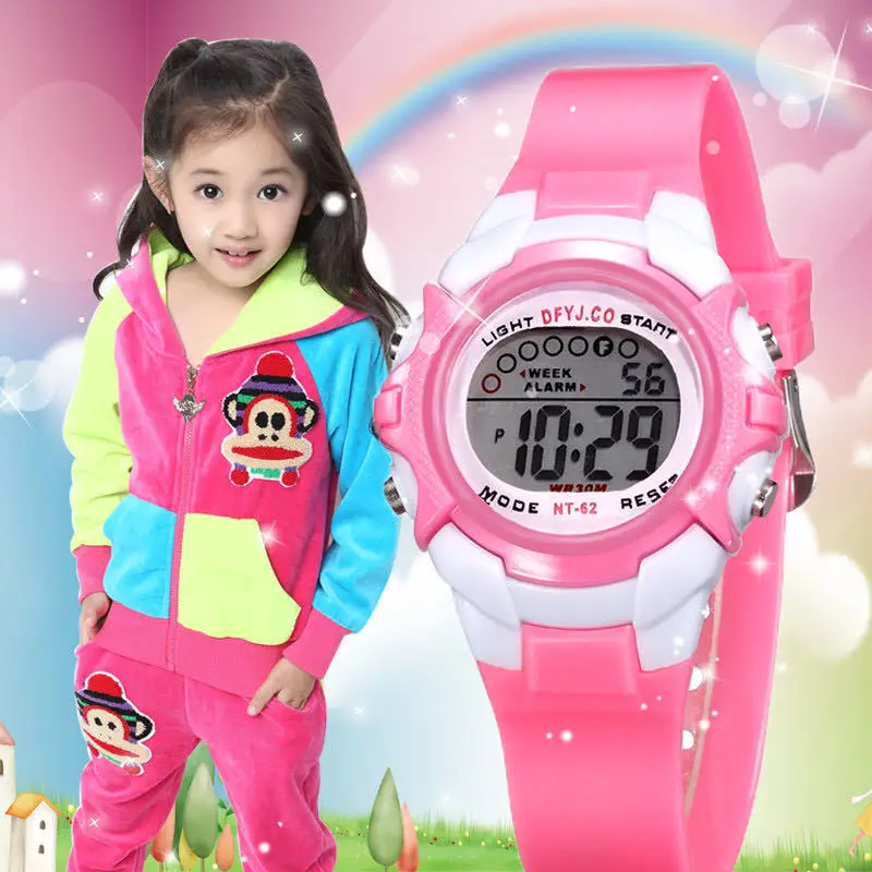 Digital Kids Watch 7-colors LED Waterproof Child Watch Sport Silicone Strap Kids Watches Student Gift for 3-10 Year Girls Boys