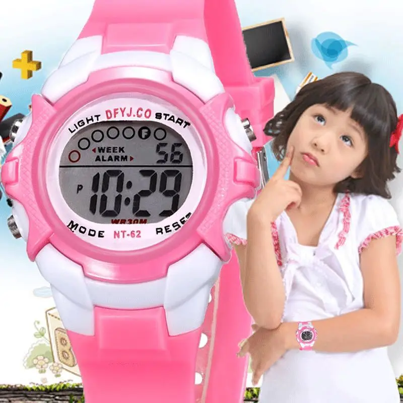 Digital Kids Watch 7-colors LED Waterproof Child Watch Sport Silicone Strap Kids Watches Student Gift for 3-10 Year Girls Boys