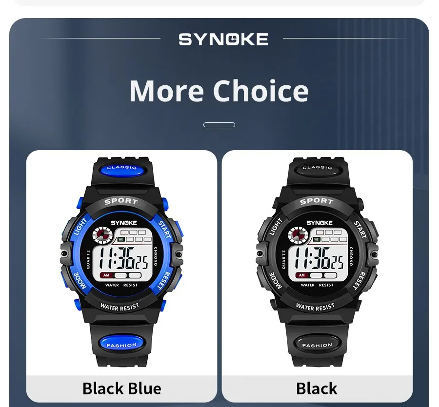 SYNOKE Student Kids Digital Watch Sports Waterproof Boy Electronic Watch Shock Resist Multifunctional Luminous Fashion