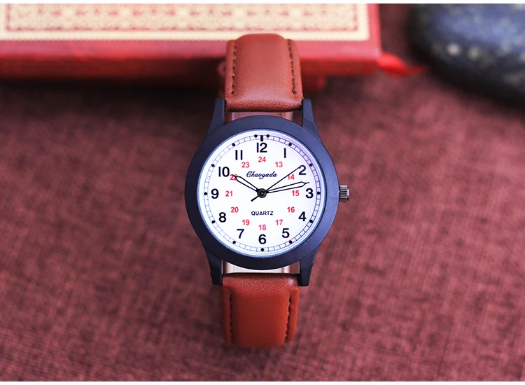 2026 Fashion 24Hours Quartz Watches for Children Boys Girls Soft Leather High Quality Students Exam Clock Luminous Hands Watches