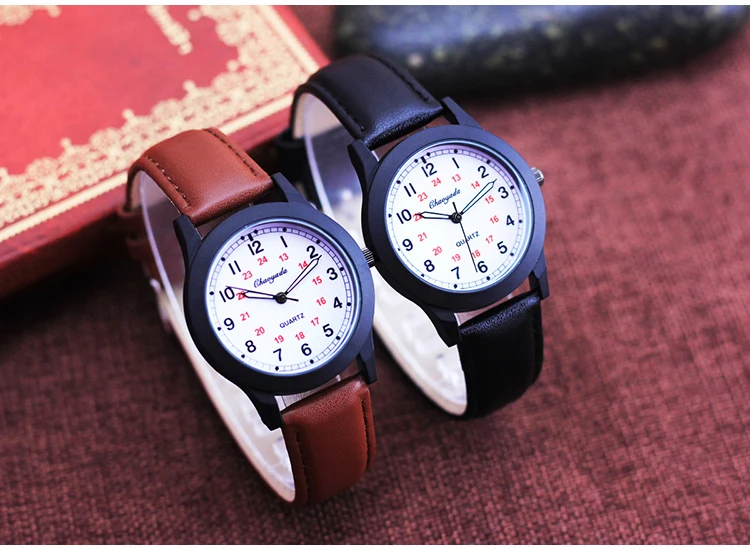 2026 Fashion 24Hours Quartz Watches for Children Boys Girls Soft Leather High Quality Students Exam Clock Luminous Hands Watches
