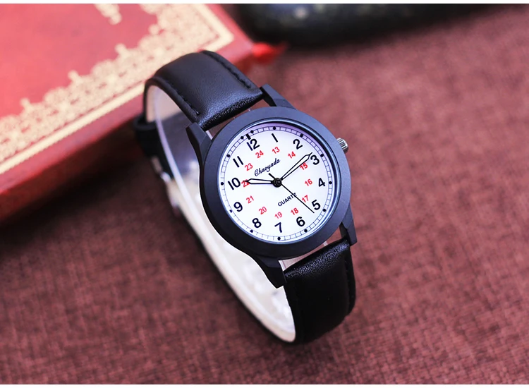 2026 Fashion 24Hours Quartz Watches for Children Boys Girls Soft Leather High Quality Students Exam Clock Luminous Hands Watches