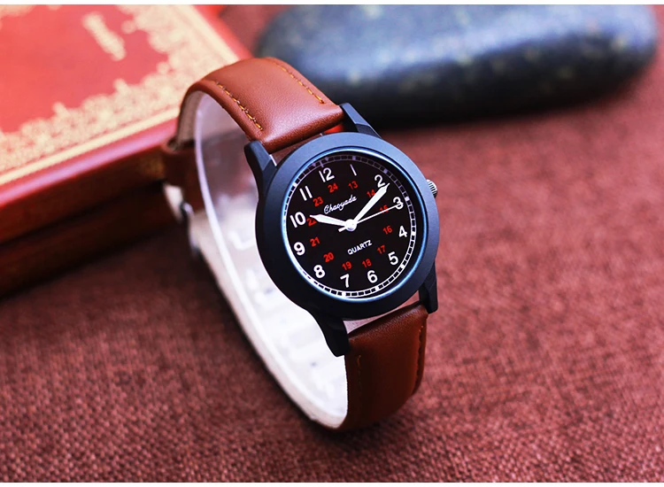 2026 Fashion 24Hours Quartz Watches for Children Boys Girls Soft Leather High Quality Students Exam Clock Luminous Hands Watches