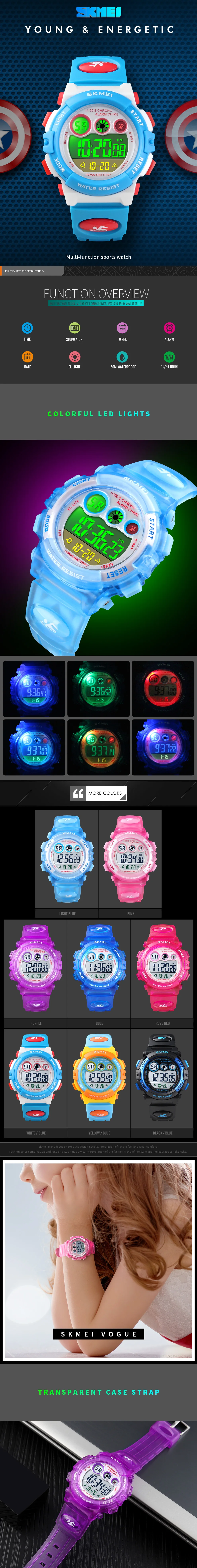 SKMEI 1451 Sports Kids Digital Watches Chrono Waterproof Energetics Dial Design Alarm Children's Wristwatch Relogio Infantil
