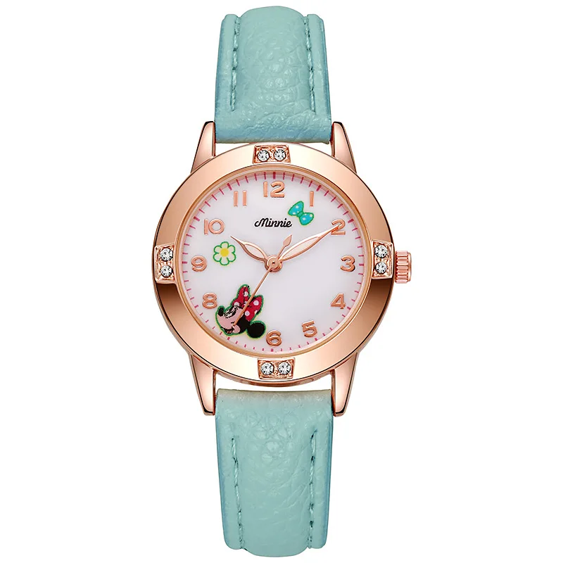 Disney Children's Watches Kids Boys Girls Cute Cartoon Minnie Imitation Diamond Wristwatch Belt Student Quartz Watch Gift
