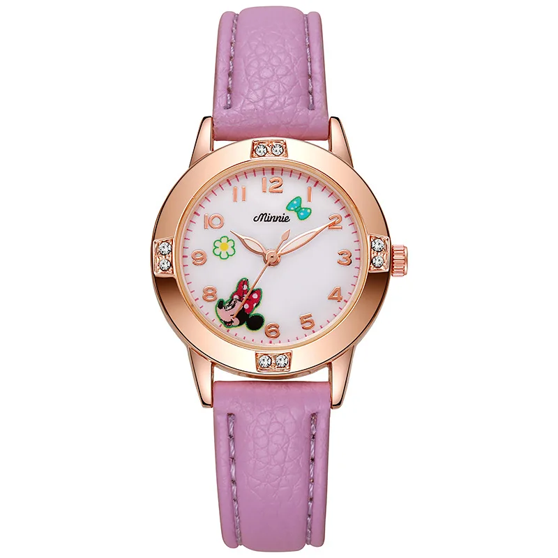 Disney Children's Watches Kids Boys Girls Cute Cartoon Minnie Imitation Diamond Wristwatch Belt Student Quartz Watch Gift
