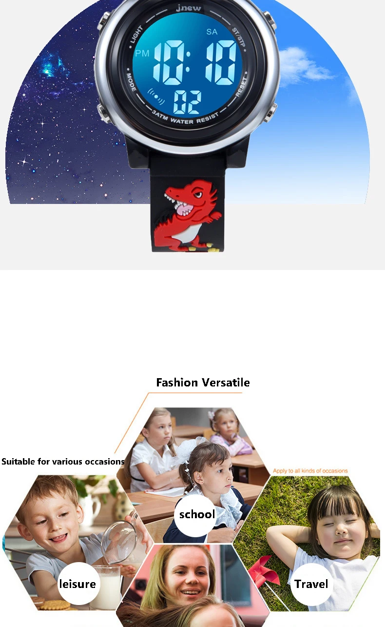 UTHAI C09 Kids Children Electronic Watches LED Cute Cartoon Dinosaur Alarm 30M Waterproof Luminous Boy Student Smart Watch Gift