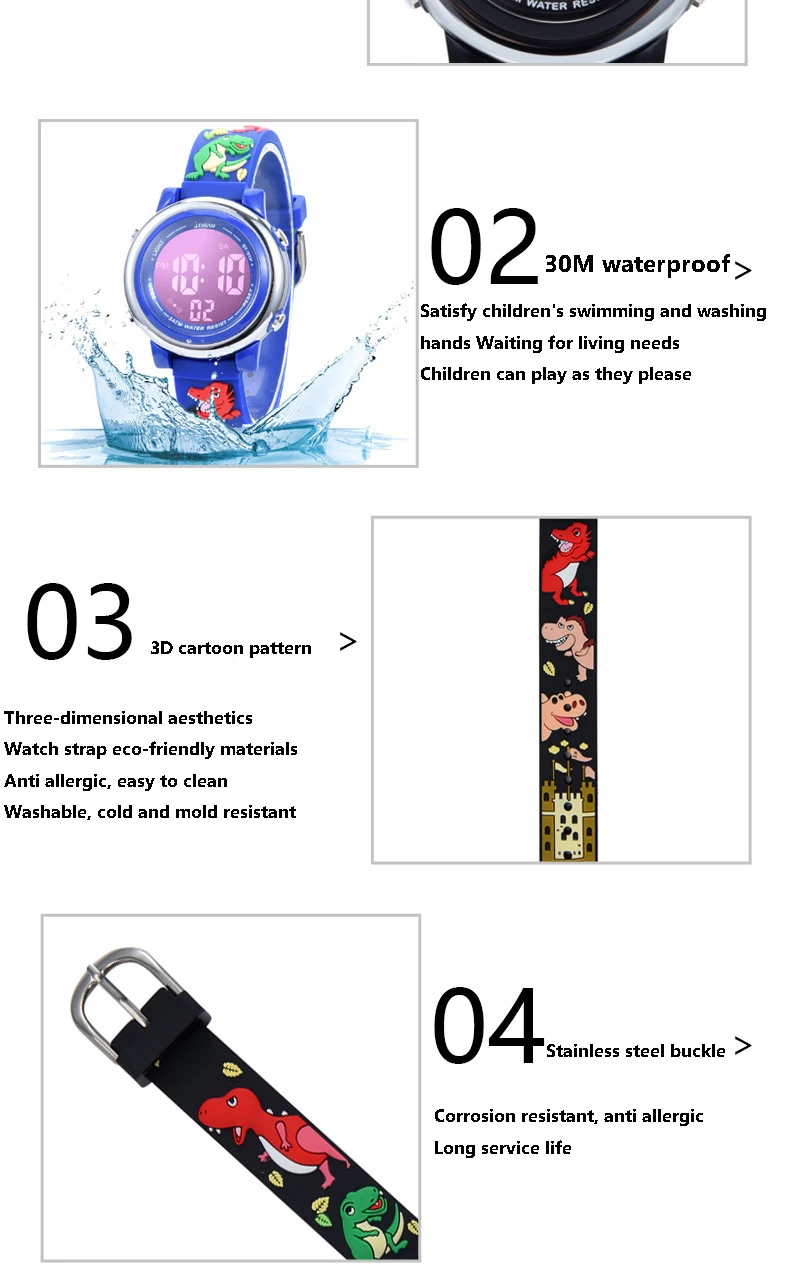 UTHAI C09 Kids Children Electronic Watches LED Cute Cartoon Dinosaur Alarm 30M Waterproof Luminous Boy Student Smart Watch Gift