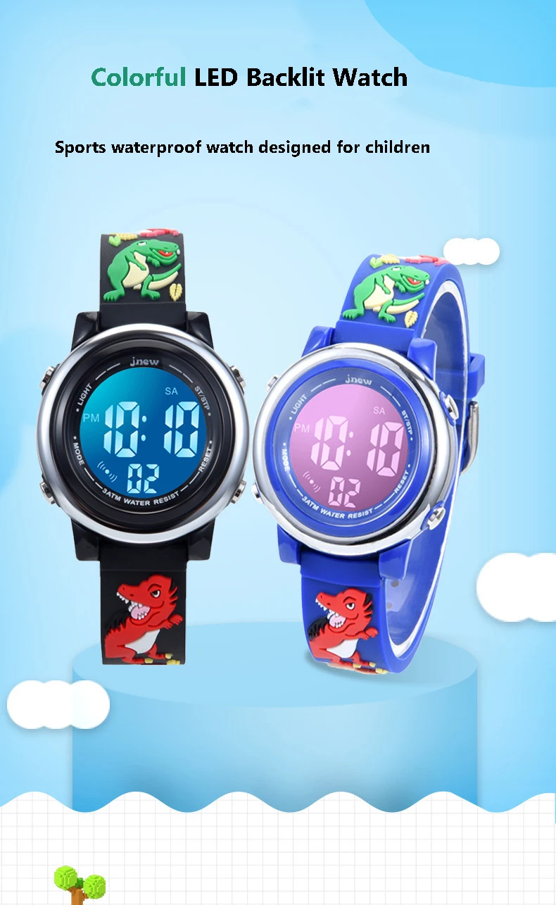 UTHAI C09 Kids Children Electronic Watches LED Cute Cartoon Dinosaur Alarm 30M Waterproof Luminous Boy Student Smart Watch Gift